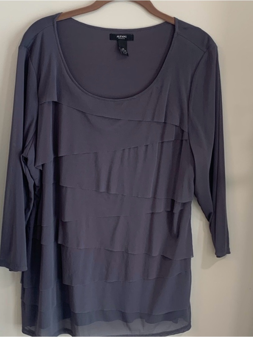 Alfani Gunmetal Gray Tiered Ruffle Sheer Sleeve Blouse - Whimsigoth Romantic 2X